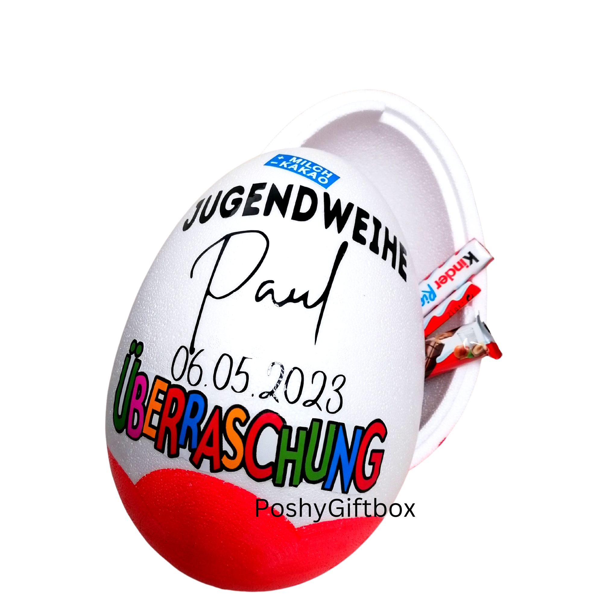 Personalisiertes XXL Überraschungsei /Geschenk XXL Überraschungsei/Überraschungsei XXL/Ü-ei  Geburtstag/Rente/Abschiedsgeschenk/9 Designs  PoshyGiftbox