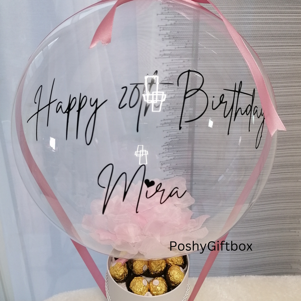Ballon Geschenk/Ballongrüße/Geburtstagsgeschenk/Geschenkbox Rosa/Schokoladenbox mit Blumen/Ballon Personalisiert/Valentinstag Geschenk  PoshyGiftbox