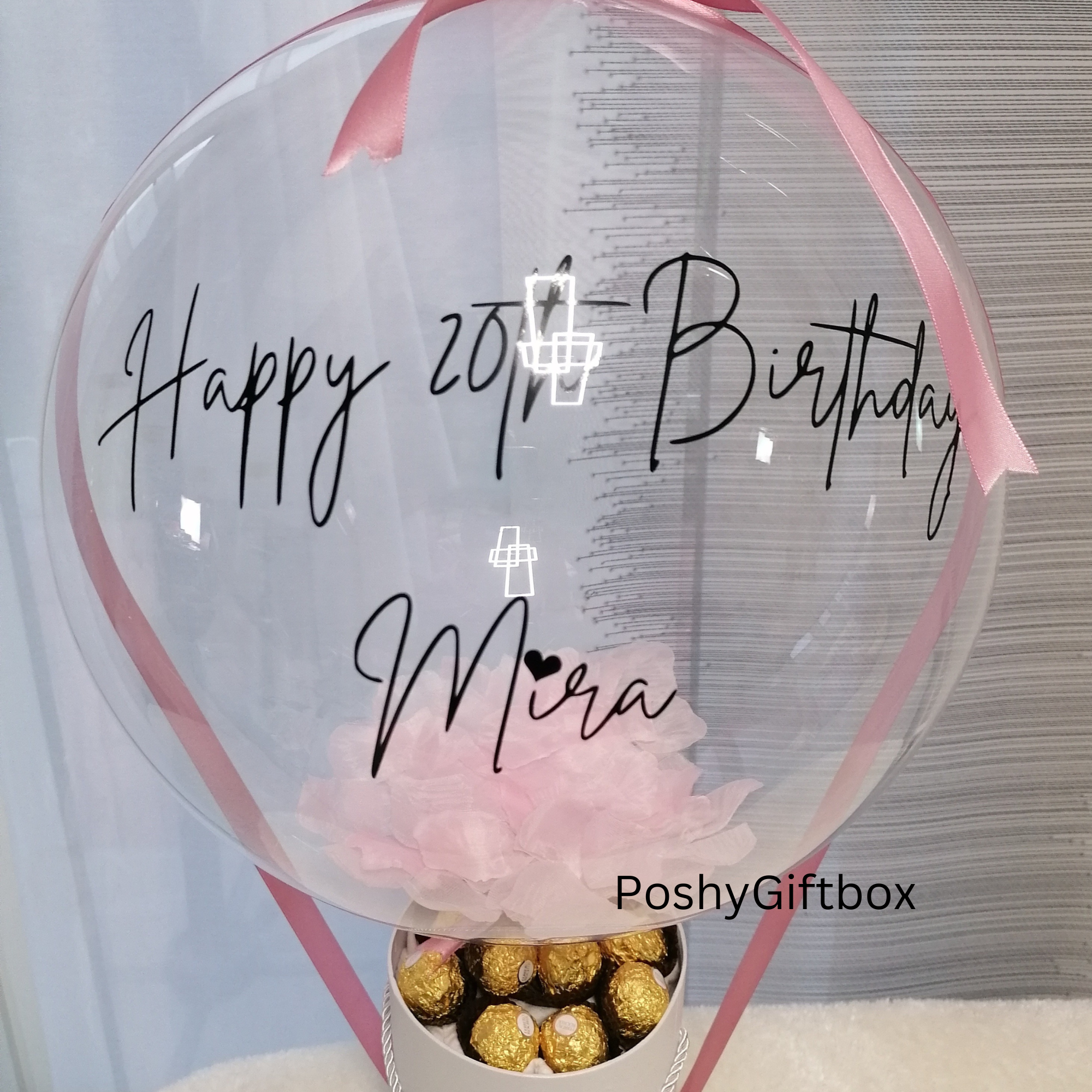 Ballon Geschenk/Ballongrüße/Geburtstagsgeschenk/Geschenkbox Rosa/Schokoladenbox mit Blumen/Ballon Personalisiert/Valentinstag Geschenk  PoshyGiftbox
