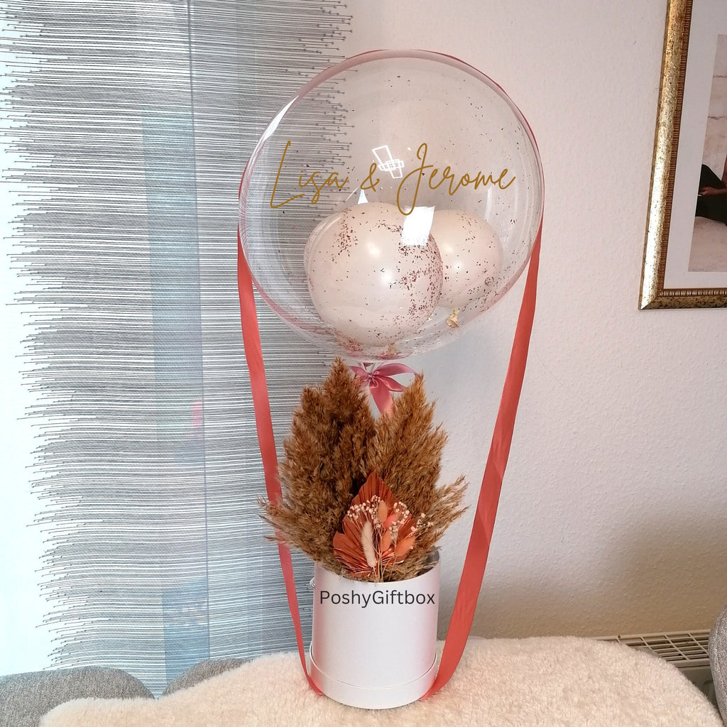 Ballon Geschenk mit Trockenblumen/Hochzeitsgeschenk/Verlobungsgeschenk/Geburtstagsgeschenk/Ballon personalisiert/Valentinsgeschenk/2 Designs  PoshyGiftbox