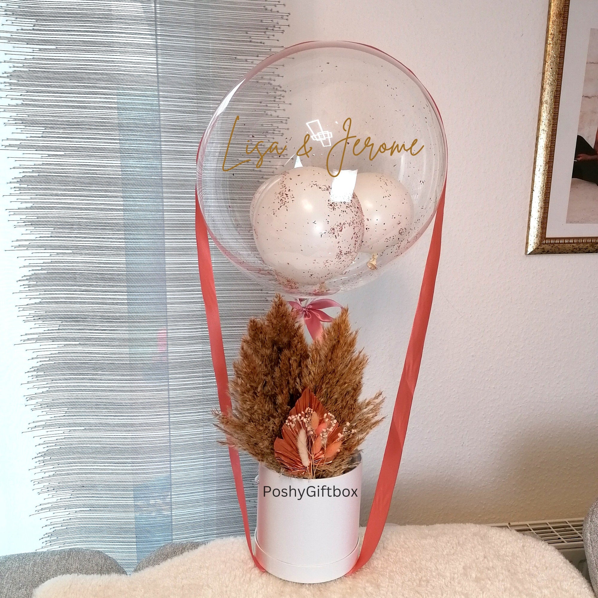 Ballon Geschenk mit Trockenblumen/Hochzeitsgeschenk/Verlobungsgeschenk/Geburtstagsgeschenk/Ballon personalisiert/Valentinsgeschenk/2 Designs  PoshyGiftbox