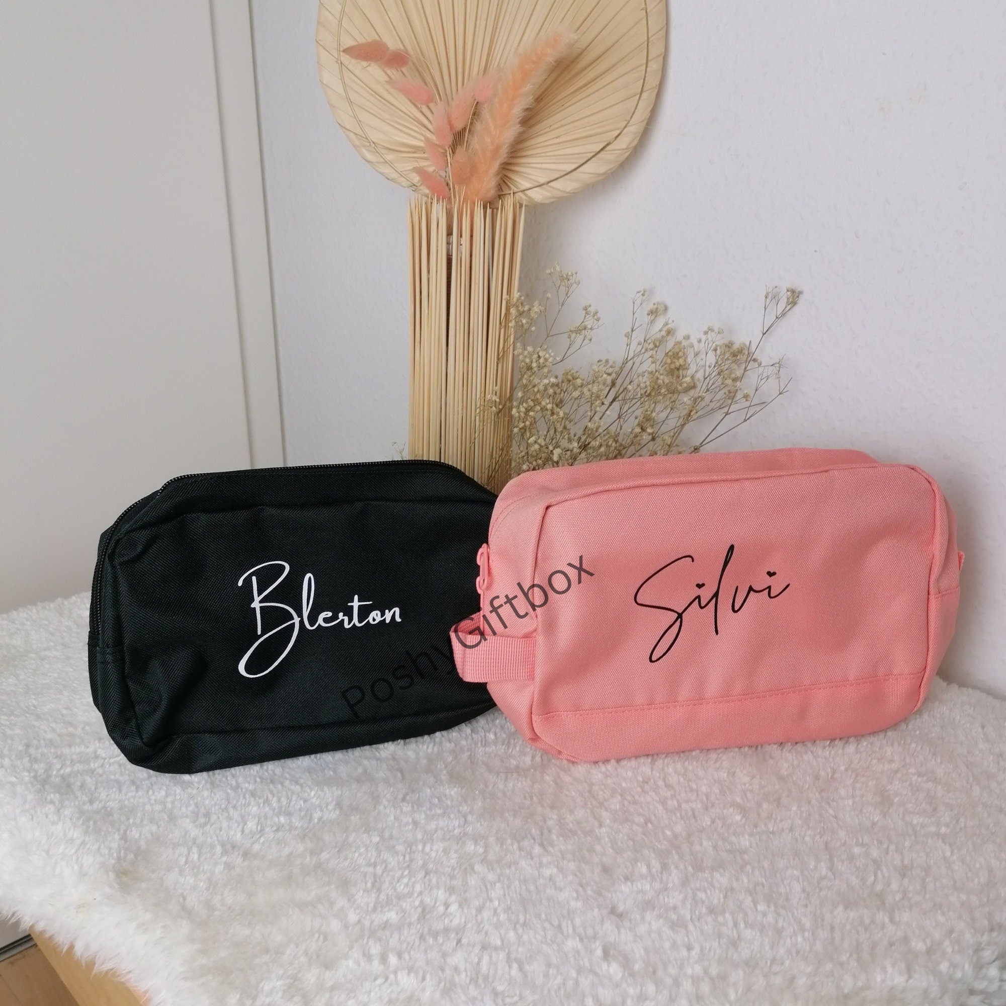 Kulturtaschen Damen, Herren/Wash Bag/Kulturtasche personalisiert/Kulturbeutel Blush pink,schwarz/Kosmetiktasche/Makeup Bag Frauen/Geschenk  PoshyGiftbox