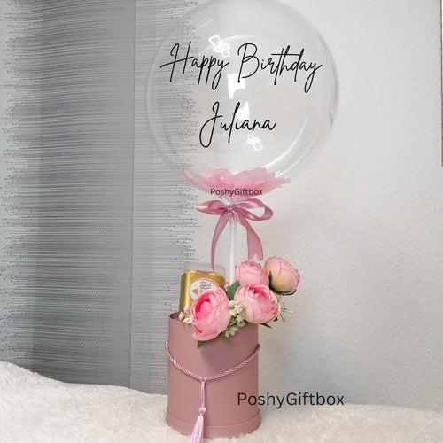 Ballon Geschenk/Ballongrüße/Geburtstagsgeschenk/Geschenkbox Rosa/Schokoladenbox mit Blumen/Ballon Personalisiert/Valentinstag Geschenk  PoshyGiftbox