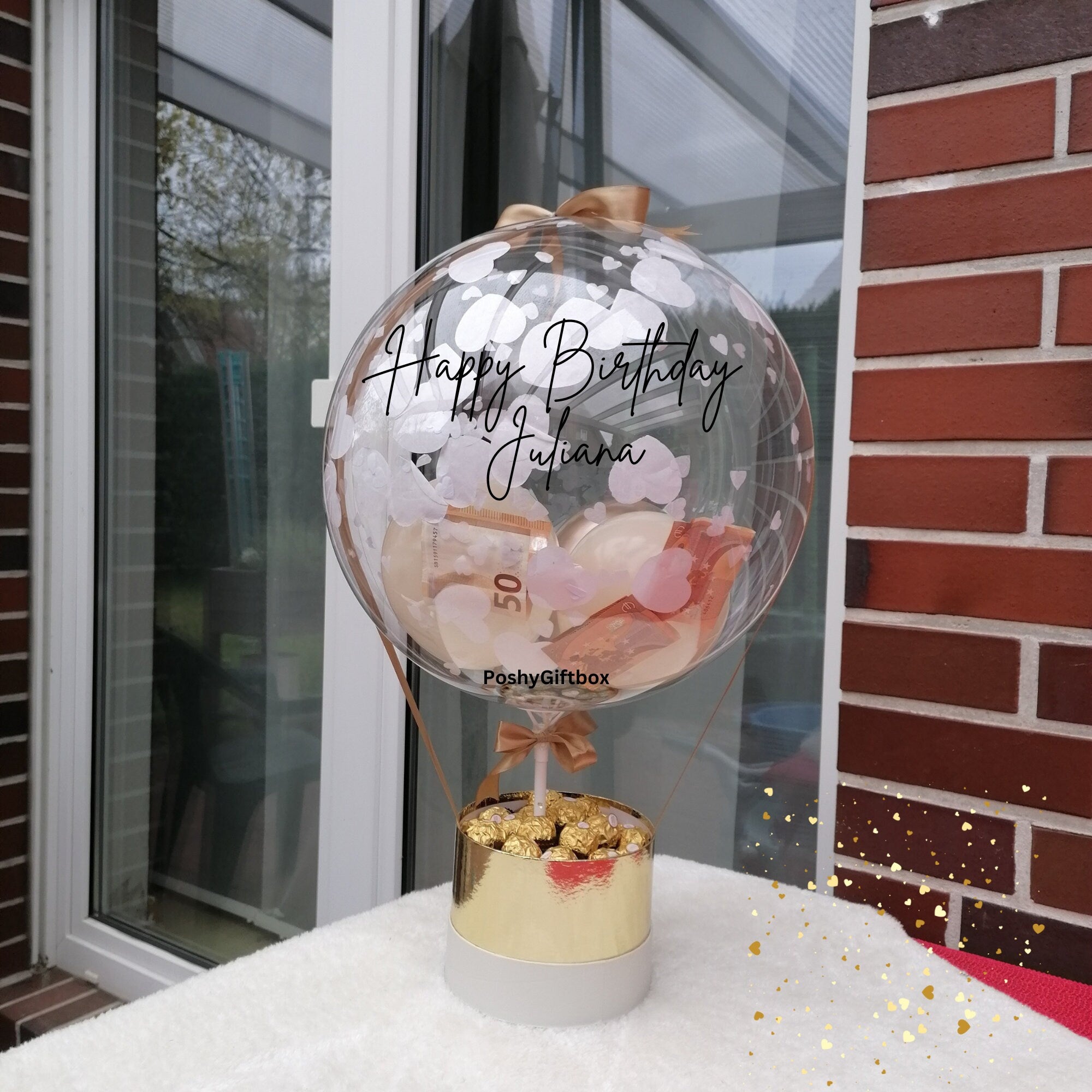 Geldgeschenk Ballon Personalisiert/Geschenk Muttertag,VatertagKommunion,Taufe,Schulanfang/Geldgeschenk Hochzeit/Geld im Ballon  PoshyGiftbox