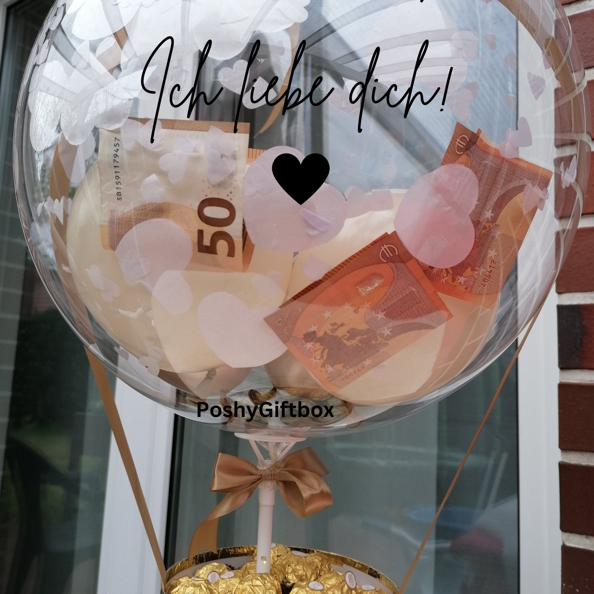 Geldgeschenk Ballon Personalisiert/Geschenk Muttertag,VatertagKommunion,Taufe,Schulanfang/Geldgeschenk Hochzeit/Geld im Ballon  PoshyGiftbox