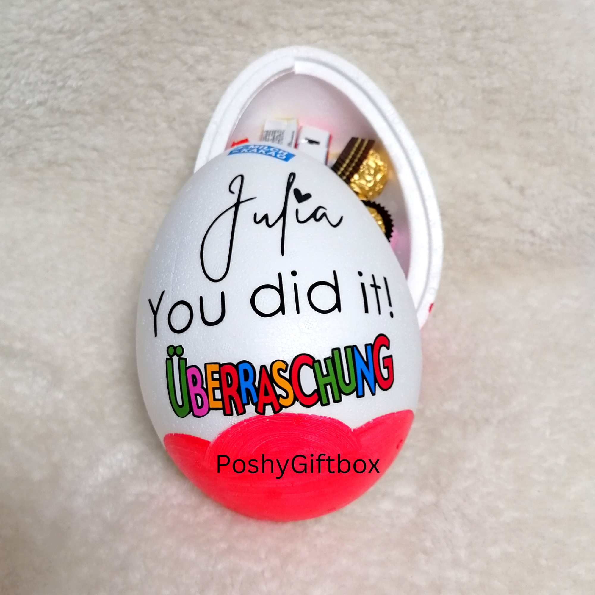 Personalisiertes XXL Überraschungsei /Geschenk XXL Überraschungsei/Überraschungsei XXL/Ü-ei  Geburtstag/Rente/Abschiedsgeschenk/9 Designs  PoshyGiftbox